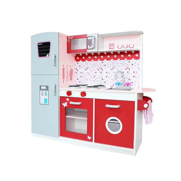 Buy Keezi Kids Kitchen Play Set Wooden Pretend Toys Cooking Children Fridge Oven Red discounted | Products On Sale Australia