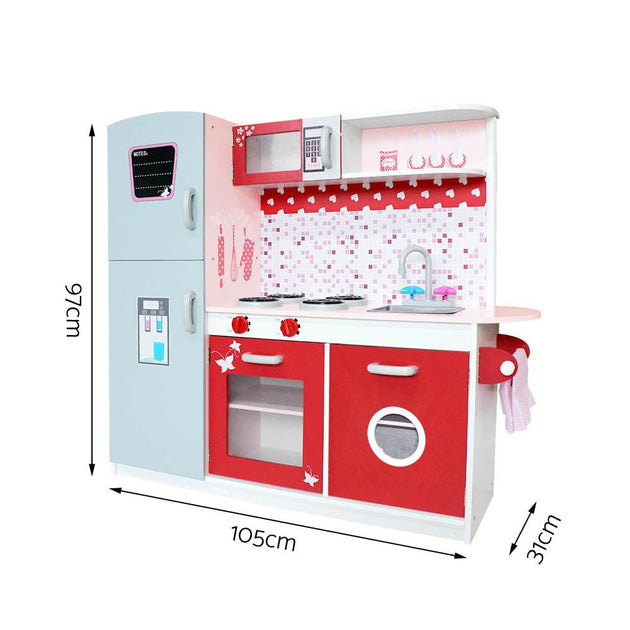 Buy Keezi Kids Kitchen Play Set Wooden Pretend Toys Cooking Children Fridge Oven Red discounted | Products On Sale Australia