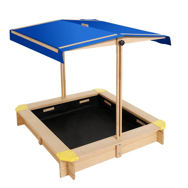 Buy Keezi Kids Sandpit Wooden Sandbox Sand Pit with Canopy Bench Seat Toys 101cm discounted | Products On Sale Australia