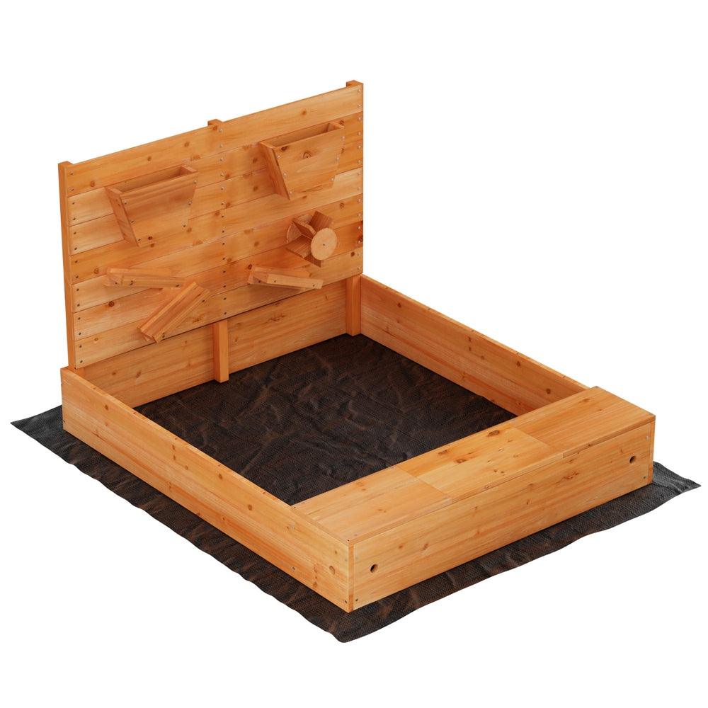 Buy Keezi Kids Sandpit Wooden Sandbox Sand Pit with Cover Funnel Outdoor Toys 120cm discounted | Products On Sale Australia