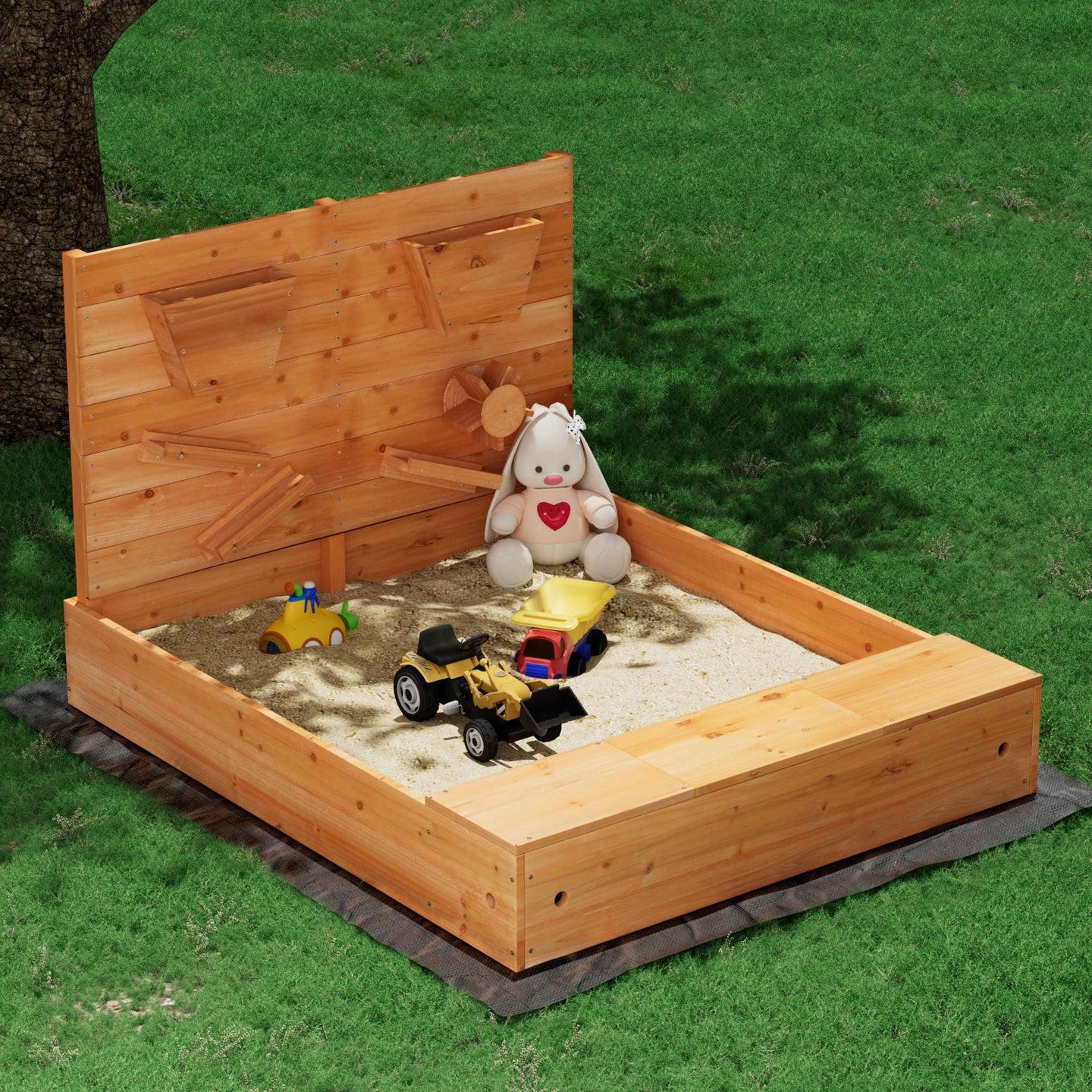 Buy Keezi Kids Sandpit Wooden Sandbox Sand Pit with Cover Funnel Outdoor Toys 120cm discounted | Products On Sale Australia