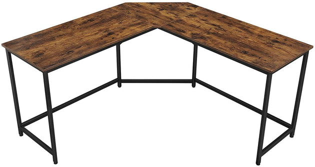 Buy L-Shaped Computer Desk, Rustic Brown and Black discounted | Products On Sale Australia