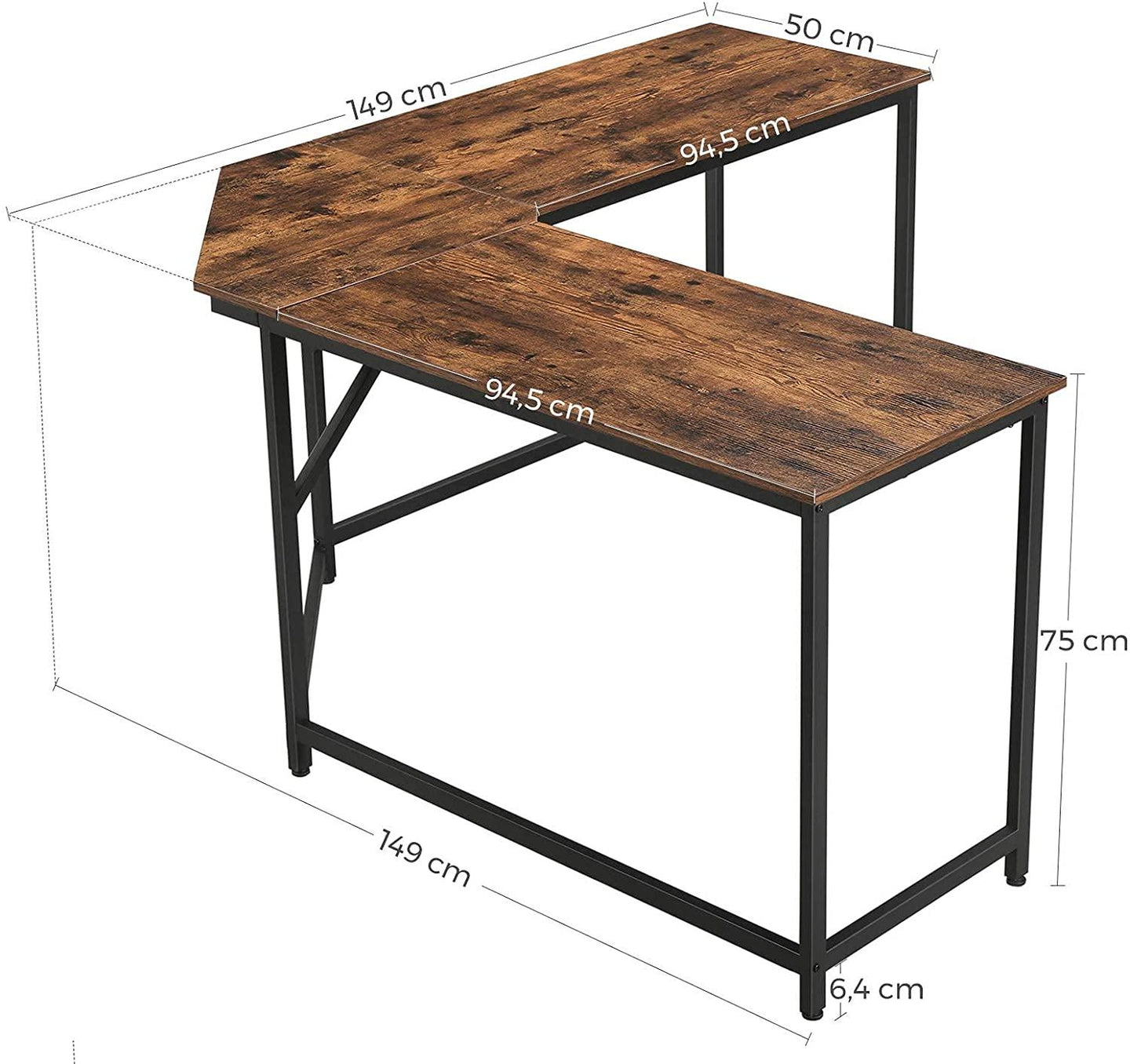 Buy L-Shaped Computer Desk, Rustic Brown and Black discounted | Products On Sale Australia