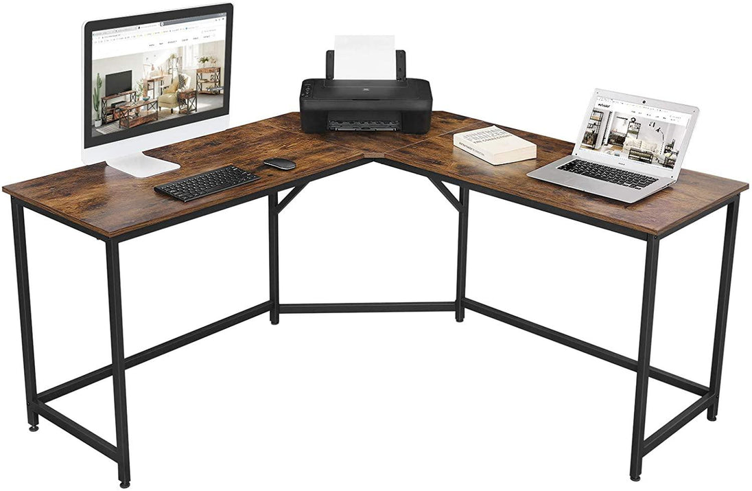 Buy L-Shaped Computer Desk, Rustic Brown and Black discounted | Products On Sale Australia