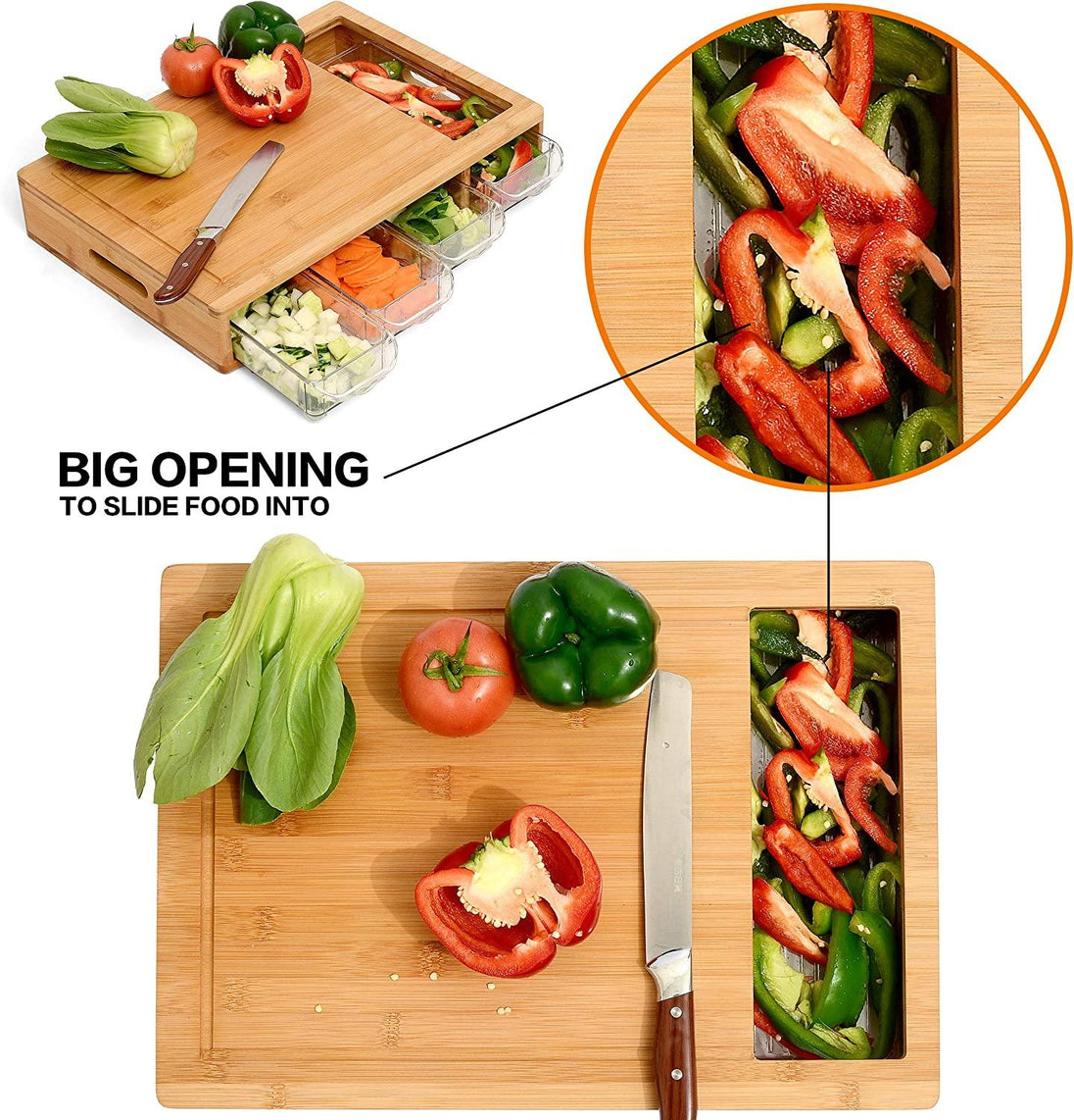 Buy Large Bamboo Cutting Board and 4 Containers with Mobile Holder gift included for Home Kitchen discounted | Products On Sale Australia