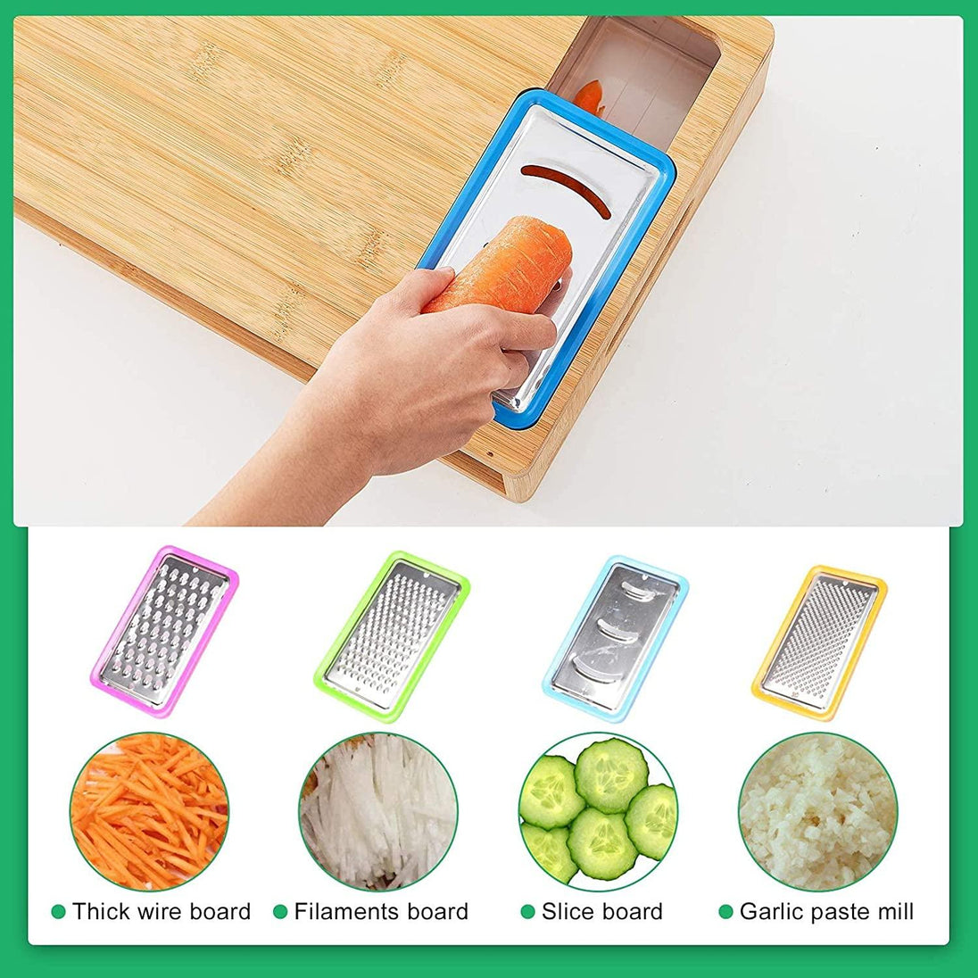 Buy Large Bamboo Cutting Board and 4 Containers with Mobile Holder gift included for Home Kitchen discounted | Products On Sale Australia