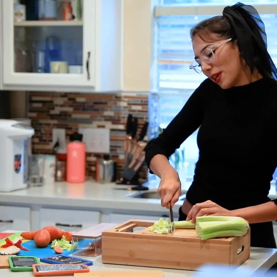 Buy Large Bamboo Cutting Board and 4 Containers with Mobile Holder gift included for Home Kitchen discounted | Products On Sale Australia