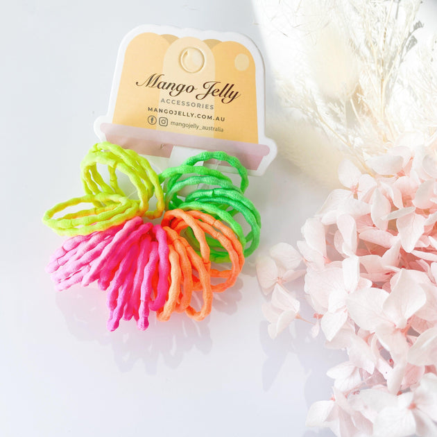 Buy MANGO JELLY Kids Hair Ties (3cm) - Silky Pop Neon - One Pack discounted | Products On Sale Australia