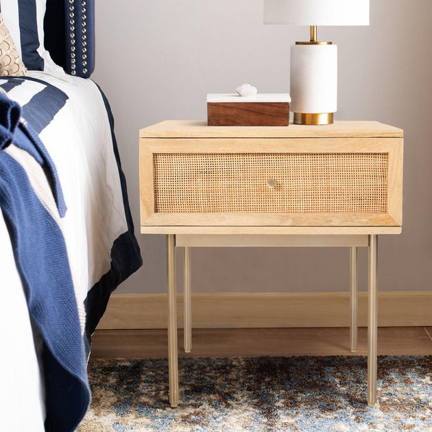Martina Bedside Table 1 Drawer Storage Cabinet Solid Mango Wood Rattan Products On Sale Australia | Furniture > Bedroom Category