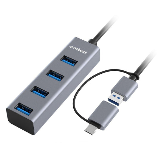 Buy mbeat 4-Port USB 3.0 Hub with 2-in-1 USB 3.0 & USB-C Converter - Space Grey discounted | Products On Sale Australia