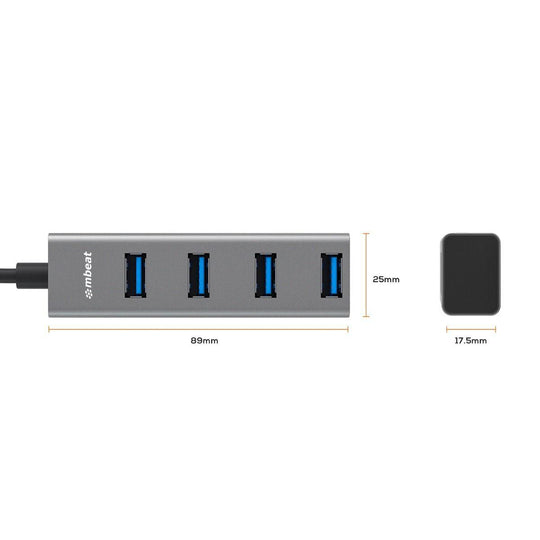 Buy mbeat 4-Port USB 3.0 Hub with 2-in-1 USB 3.0 & USB-C Converter - Space Grey discounted | Products On Sale Australia