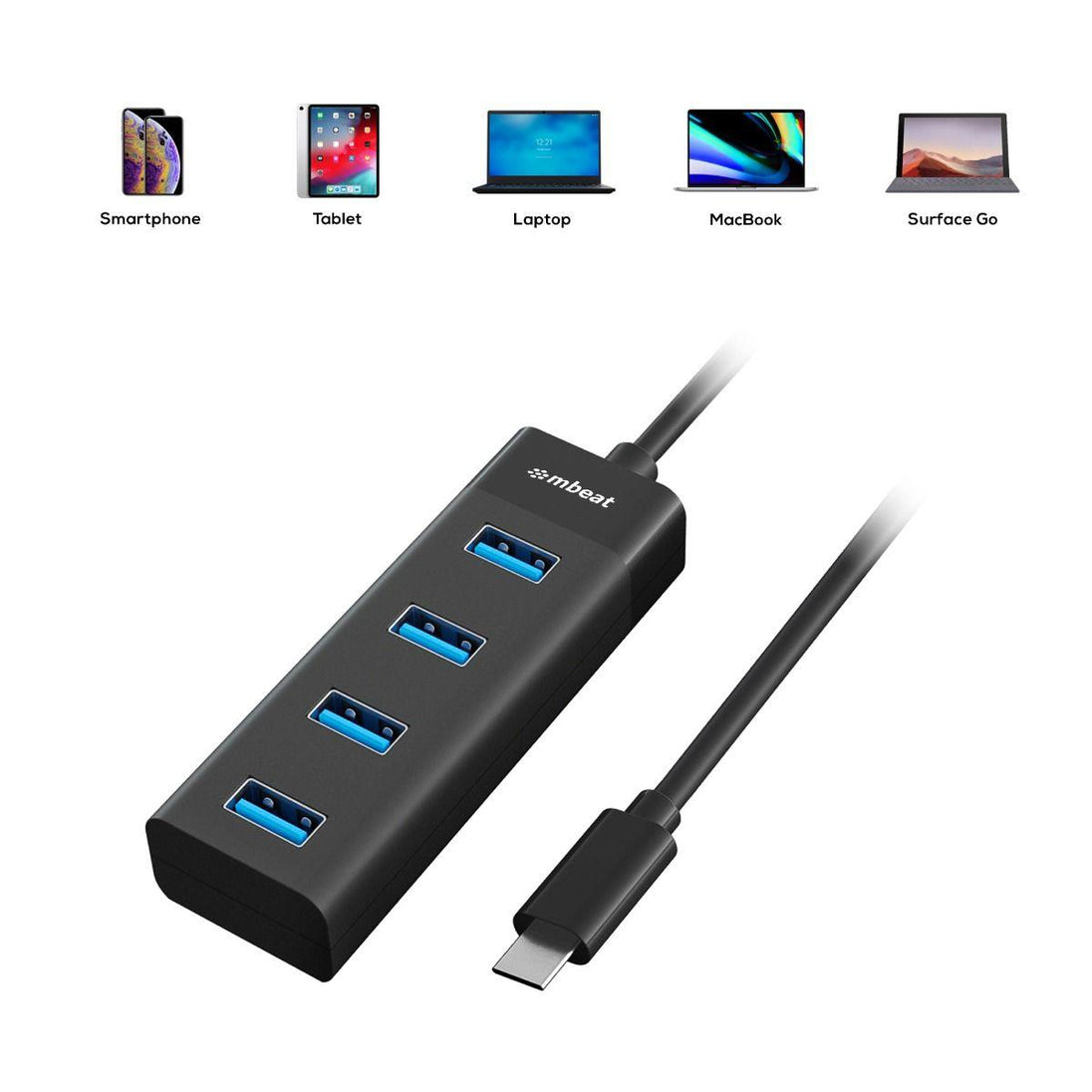 Buy mbeat USB-C to 4-Port 3.0 Hub - Black discounted | Products On Sale Australia