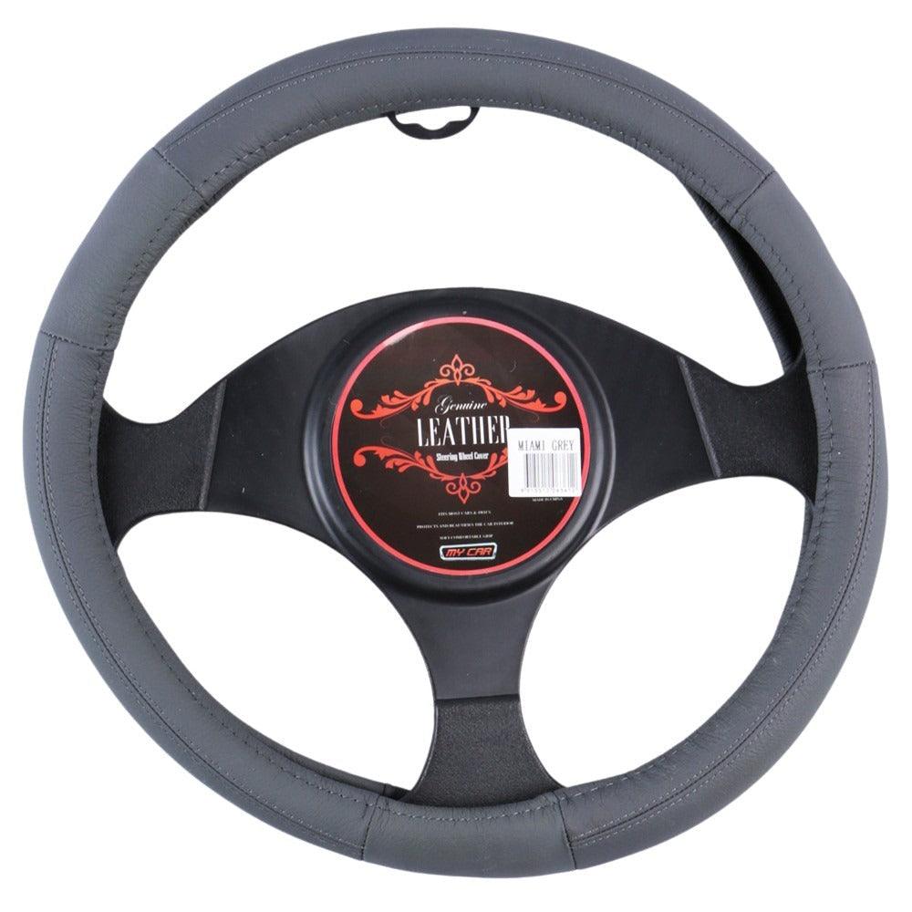 Buy Miami Steering Wheel Cover - Grey [Leather] discounted | Products On Sale Australia