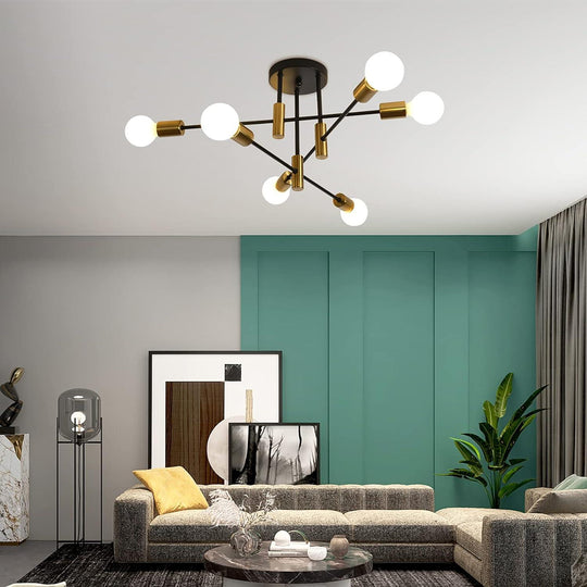 Buy Mid Century Chandelier Modern, 6-Light , Black & Gold discounted | Products On Sale Australia