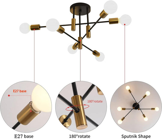 Buy Mid Century Chandelier Modern, 6-Light , Black & Gold discounted | Products On Sale Australia