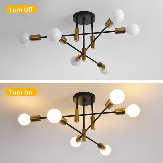 Buy Mid Century Chandelier Modern, 6-Light , Black & Gold discounted | Products On Sale Australia