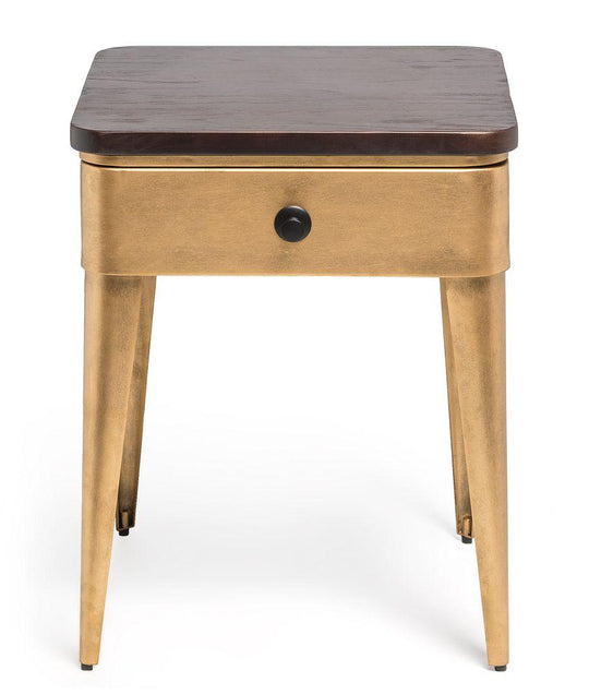 Buy Modern Bedside Table in Brass Finish with Storage Drawer and Wood Top discounted | Products On Sale Australia