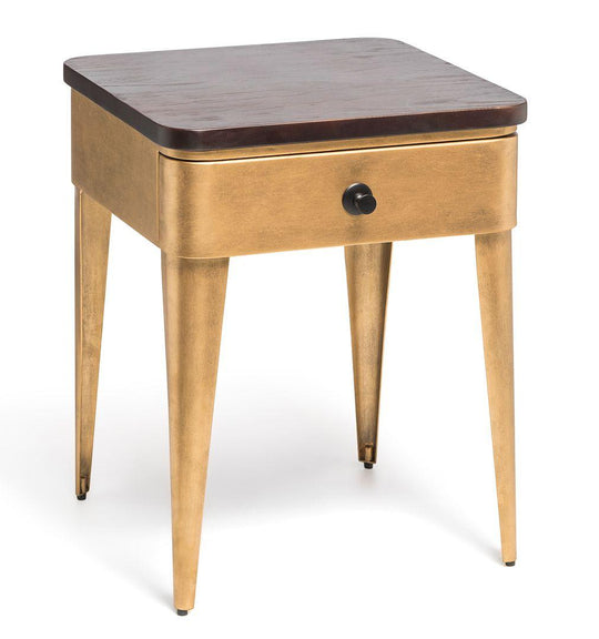 Buy Modern Bedside Table in Brass Finish with Storage Drawer and Wood Top discounted | Products On Sale Australia