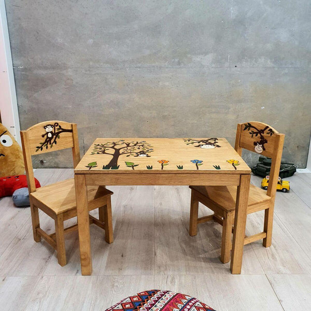 Buy Monkey Land Kids Wooden Table and Chairs Set discounted | Products On Sale Australia