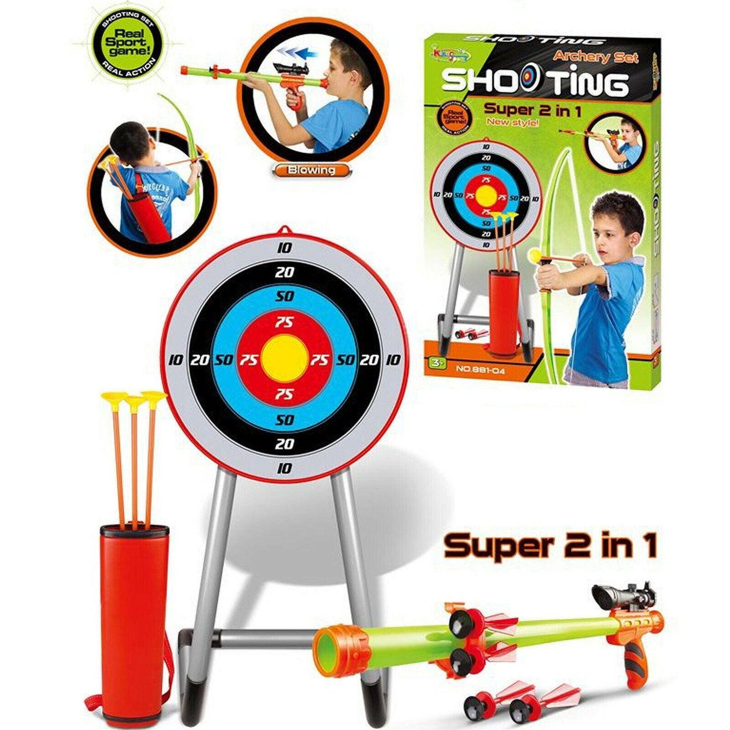 Buy New Kingsport Large 2 in 1 Archery Set Kids Suction Arrows Target 90cm Stand discounted | Products On Sale Australia
