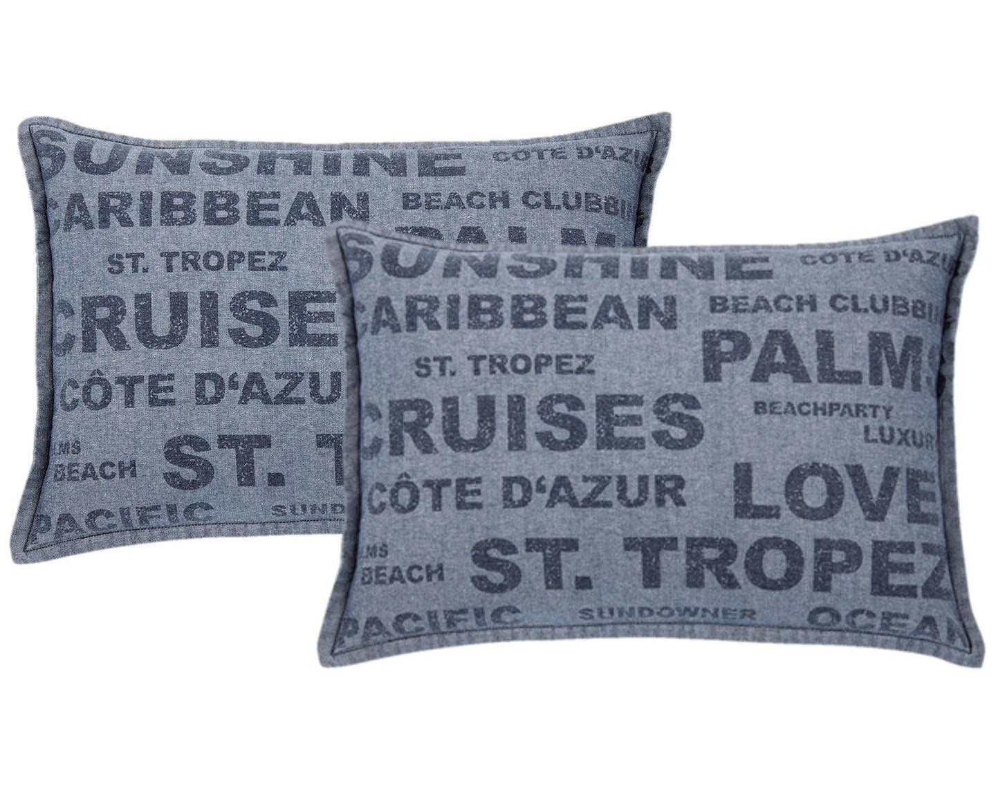 Buy Pack of 2 Denim Sunshine Wording Cushion Cover Cruises, Caribbean, Love etc discounted | Products On Sale Australia