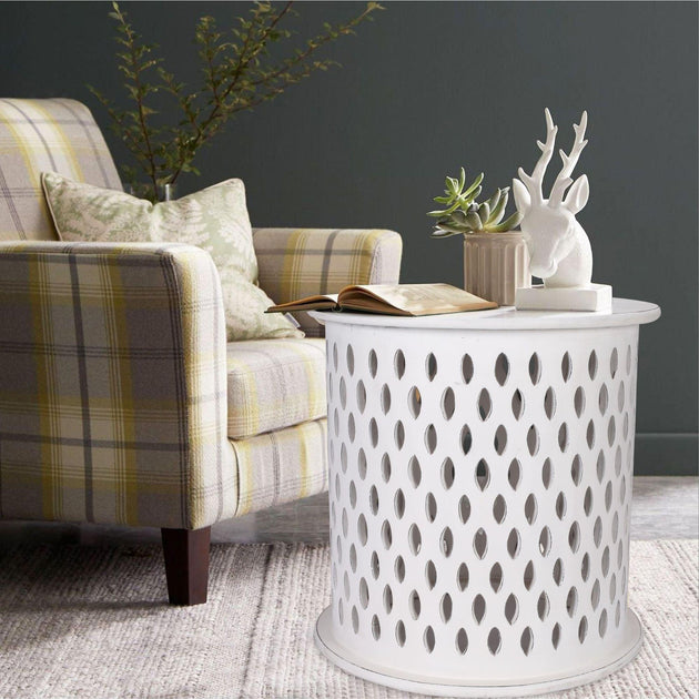 Buy Pansy Wooden Round 50cm Side Table Sofa End Tables - White discounted | Products On Sale Australia