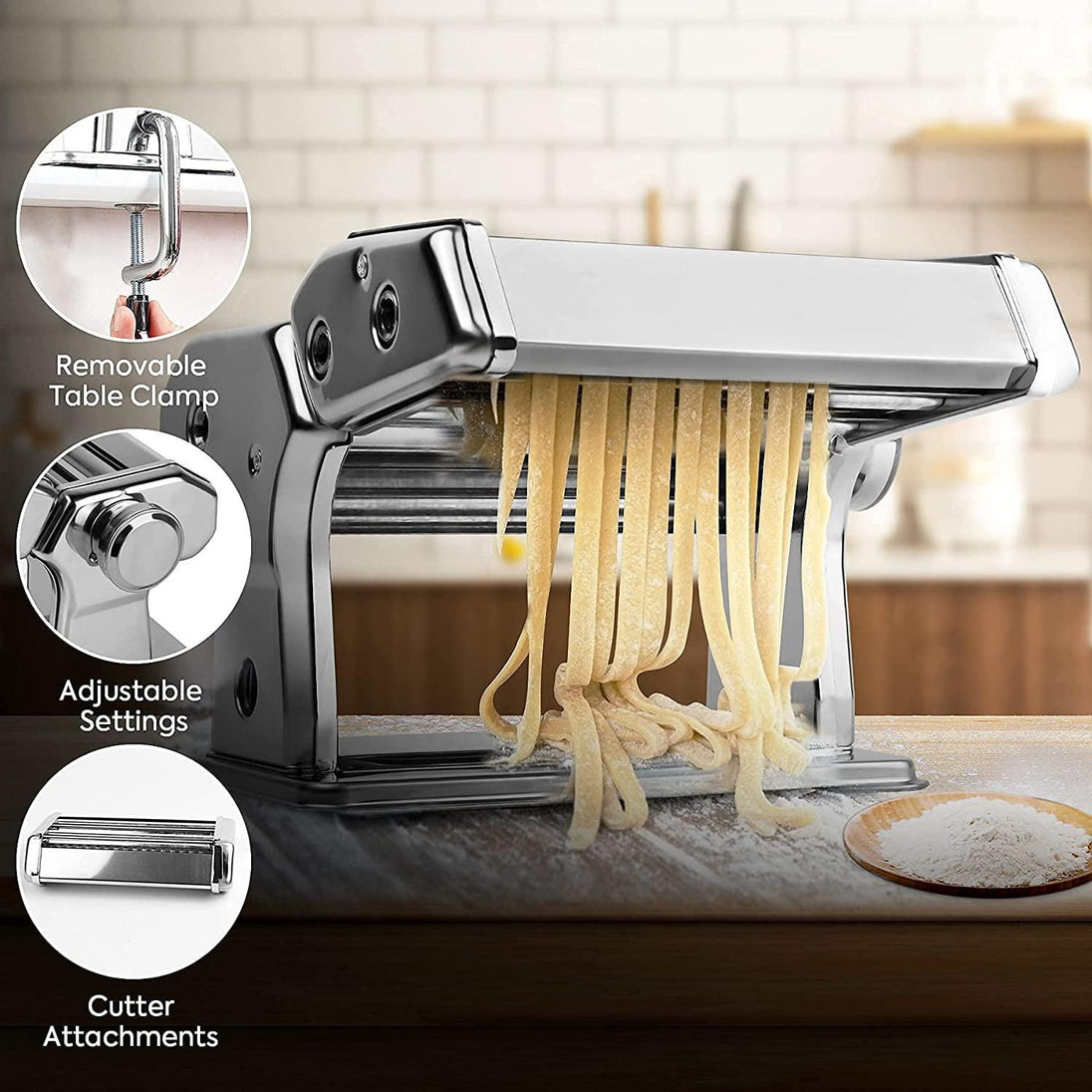 Buy Pasta Maker Manual Steel Machine with 8 Adjustable Thickness Settings discounted | Products On Sale Australia