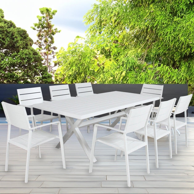 Buy Percy 2pc Set Outdoor Dining Table Chair Aluminium Frame White discounted | Products On Sale Australia