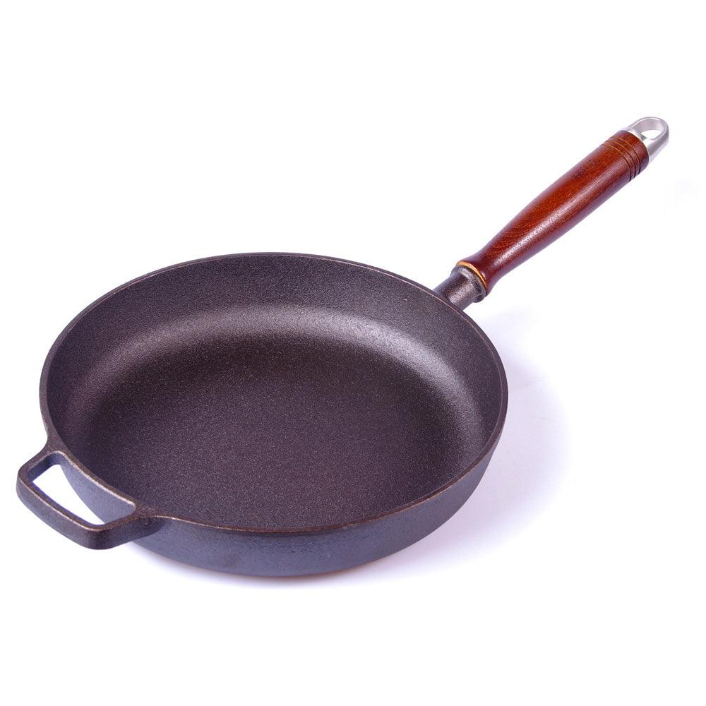 Buy Pre-Seasoned 29cm Cast Iron Fry Pan Cookware Heat-Resistant Wooden Handle discounted | Products On Sale Australia