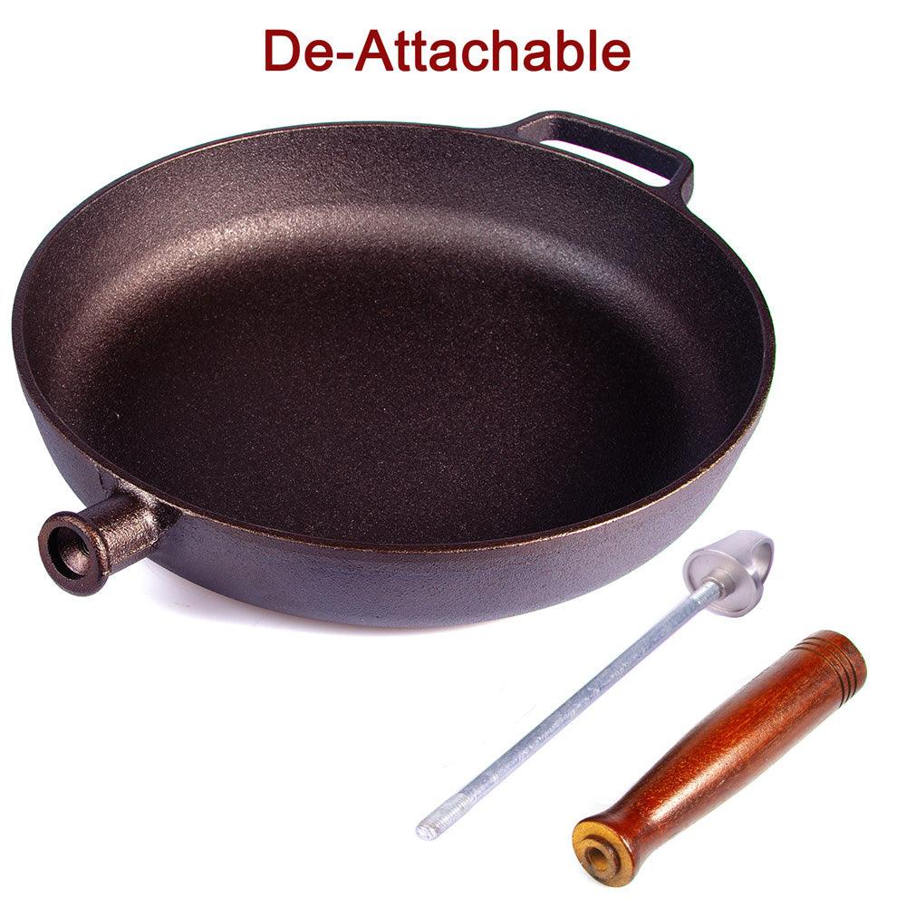 Buy Pre-Seasoned 29cm Cast Iron Fry Pan Cookware Heat-Resistant Wooden Handle discounted | Products On Sale Australia