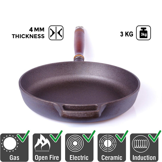 Buy Pre-Seasoned 29cm Cast Iron Fry Pan Cookware Heat-Resistant Wooden Handle discounted | Products On Sale Australia