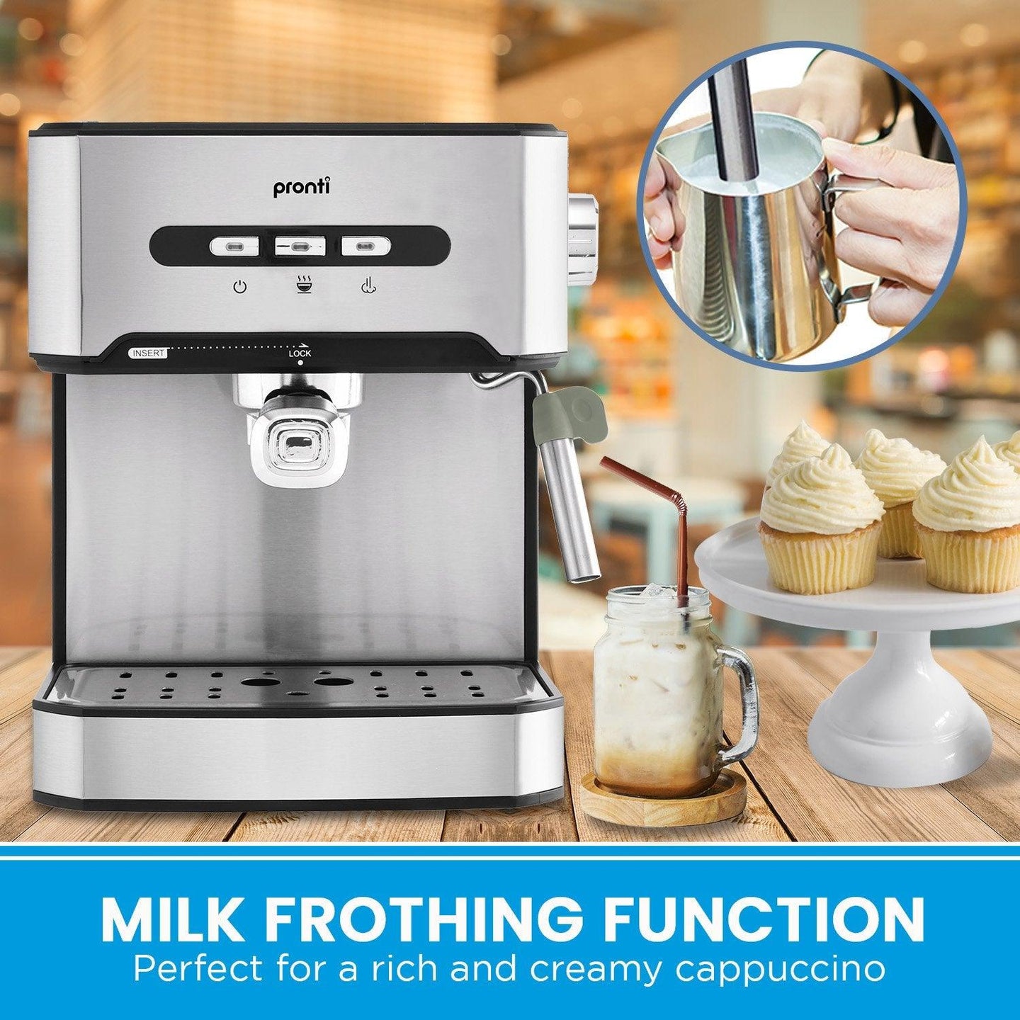 Buy Pronti 1.6L Automatic Coffee Espresso Machine with Steam Frother discounted | Products On Sale Australia