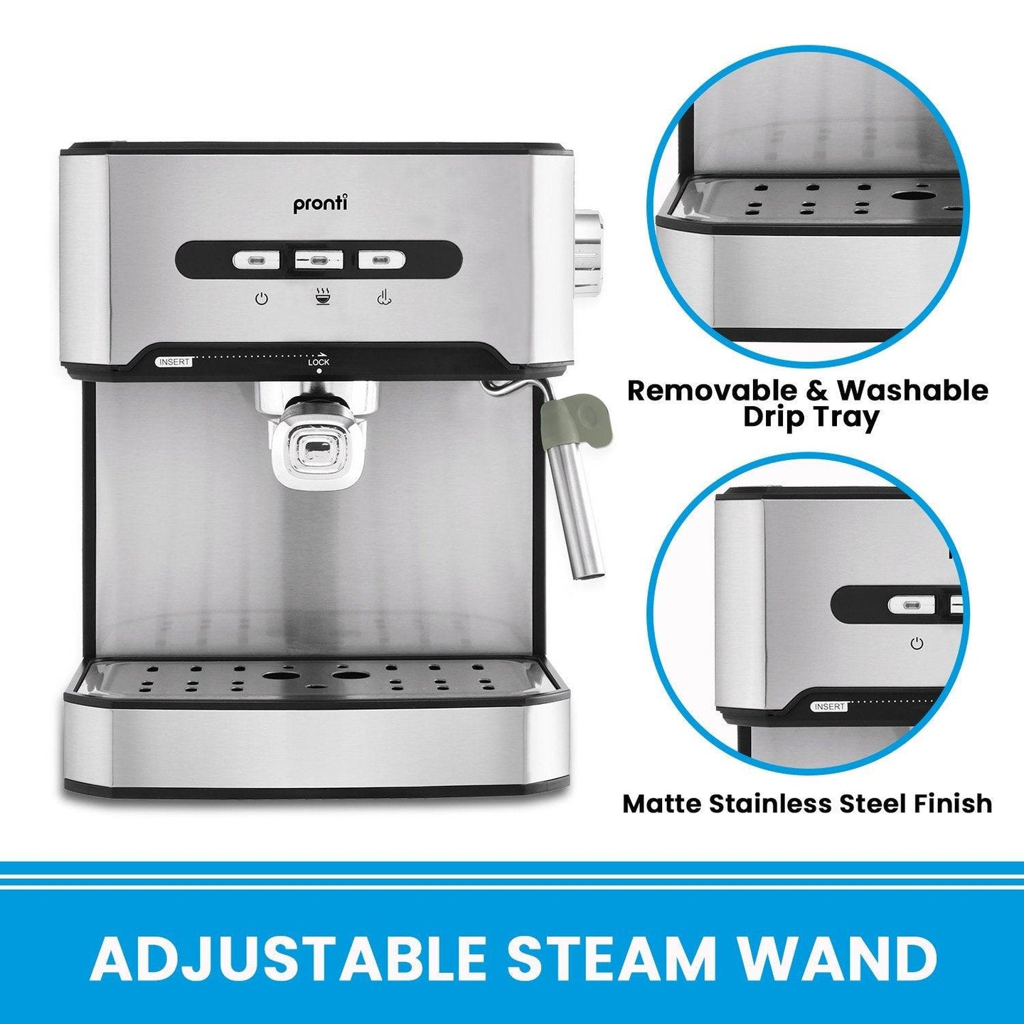 Buy Pronti 1.6L Automatic Coffee Espresso Machine with Steam Frother discounted | Products On Sale Australia