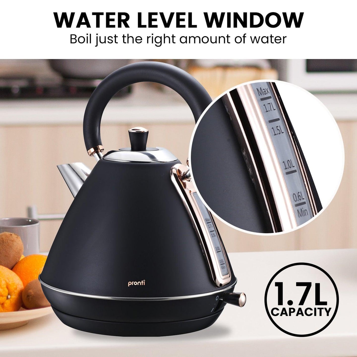 Buy Pronti 1.7L Rose Trim Collection Kettle - Black discounted | Products On Sale Australia