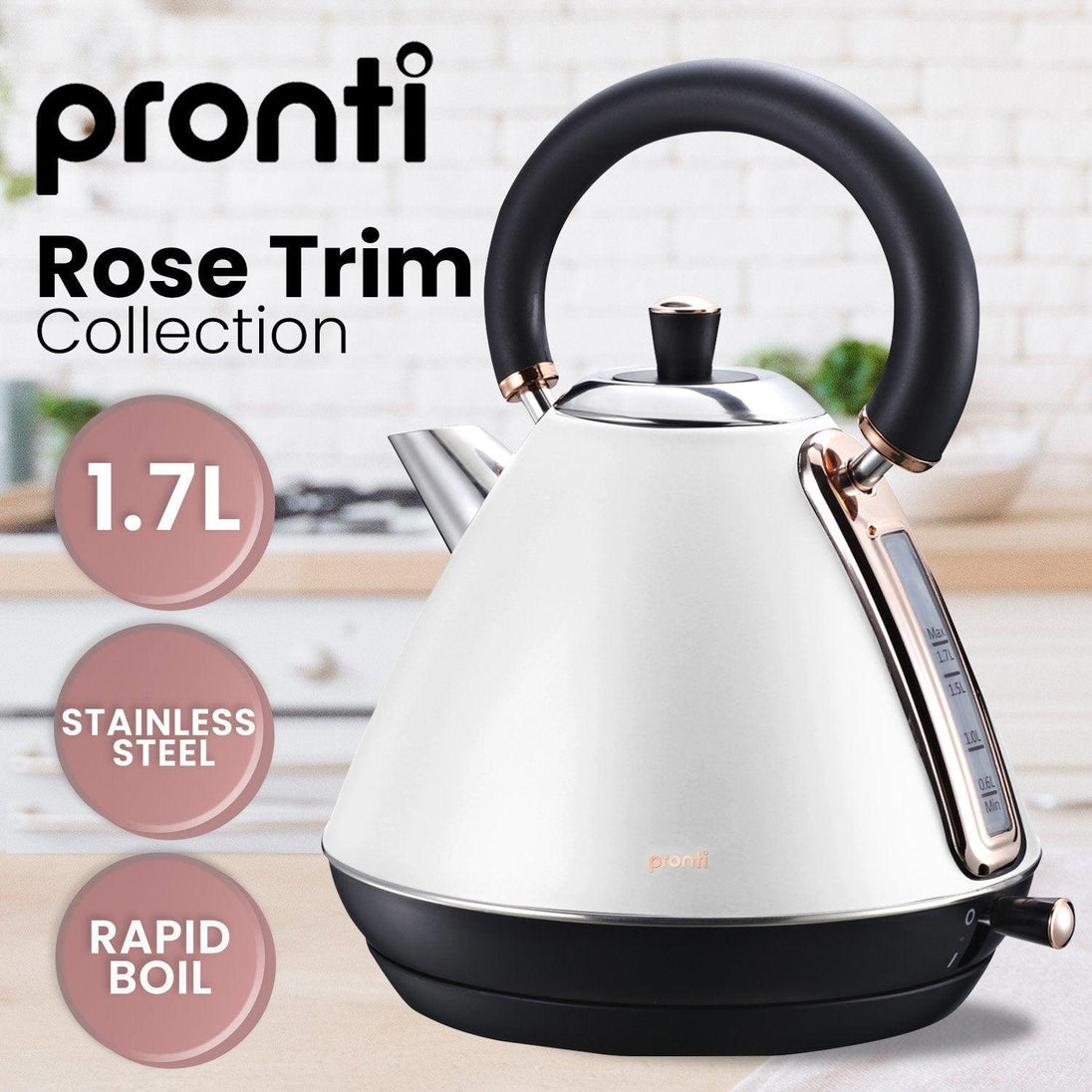 Buy Pronti 1.7l Rose Trim Collection Kettle - White discounted | Products On Sale Australia