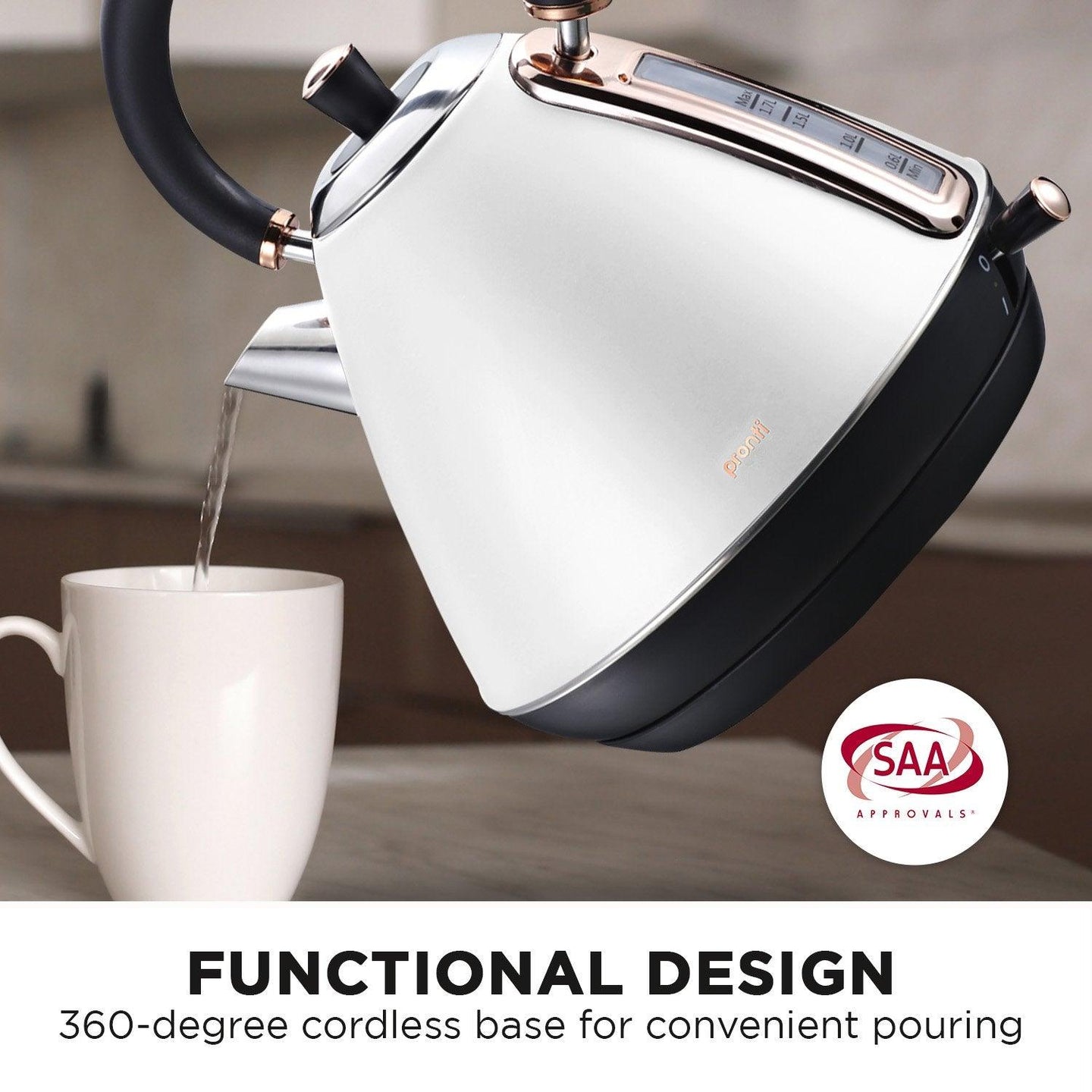 Buy Pronti 1.7l Rose Trim Collection Kettle - White discounted | Products On Sale Australia