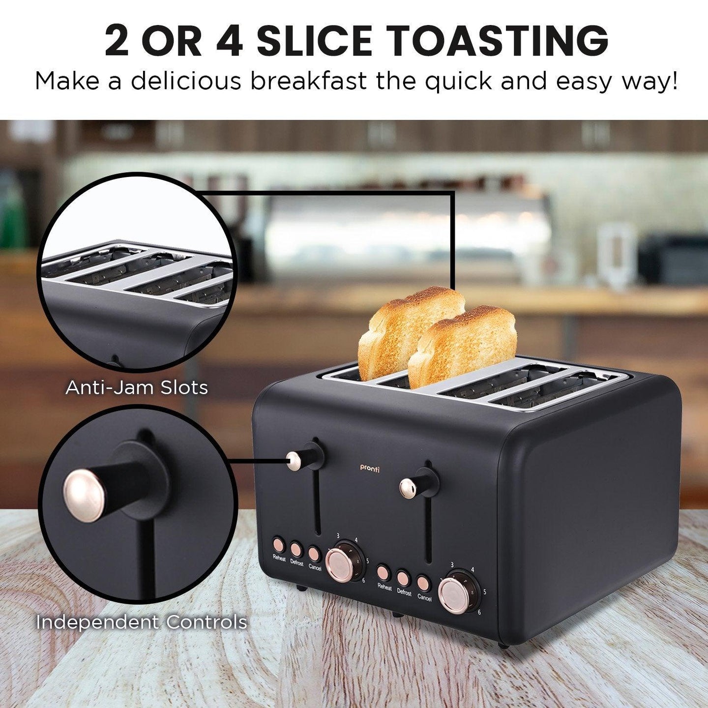 Buy Pronti 4 Slice Toaster Rose Trim Collection - Black discounted | Products On Sale Australia