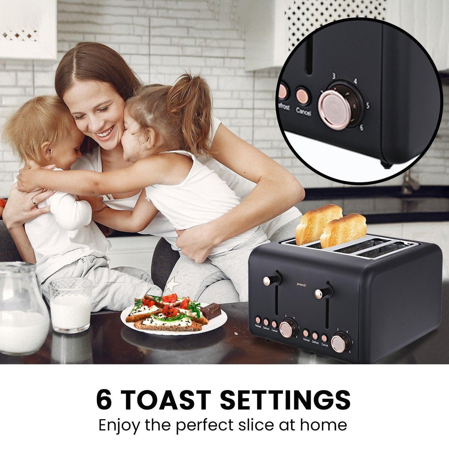 Buy Pronti 4 Slice Toaster Rose Trim Collection - Black discounted | Products On Sale Australia