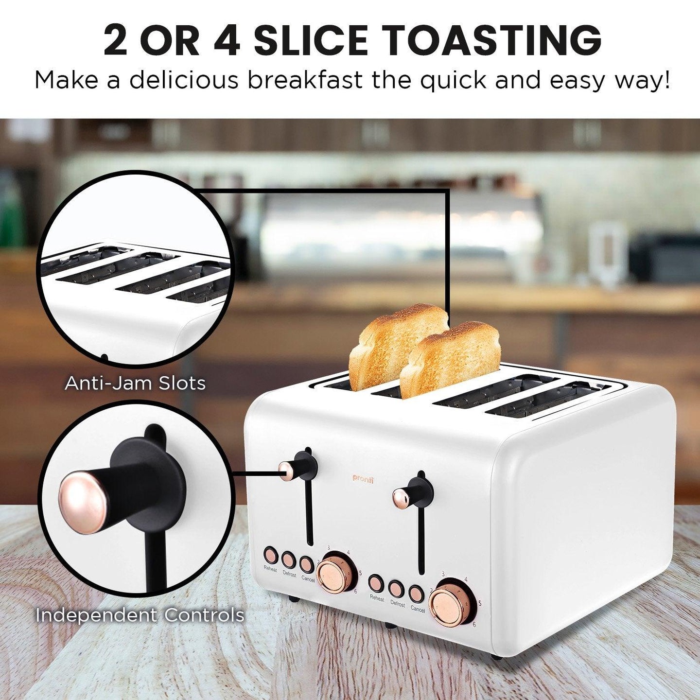 Buy Pronti 4 Slice Toaster Rose Trim Collection - White discounted | Products On Sale Australia