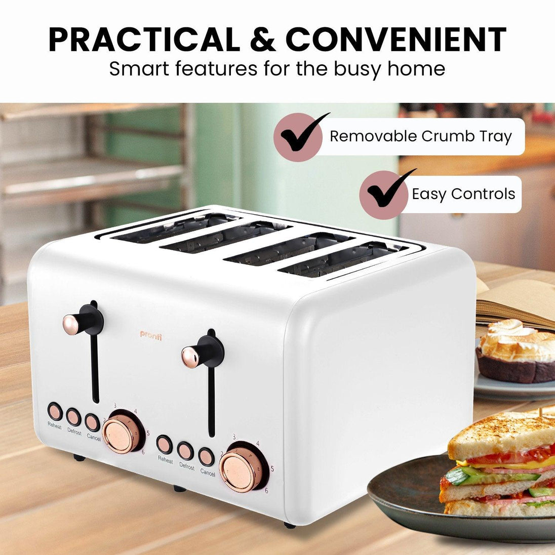 Buy Pronti 4 Slice Toaster Rose Trim Collection - White discounted | Products On Sale Australia