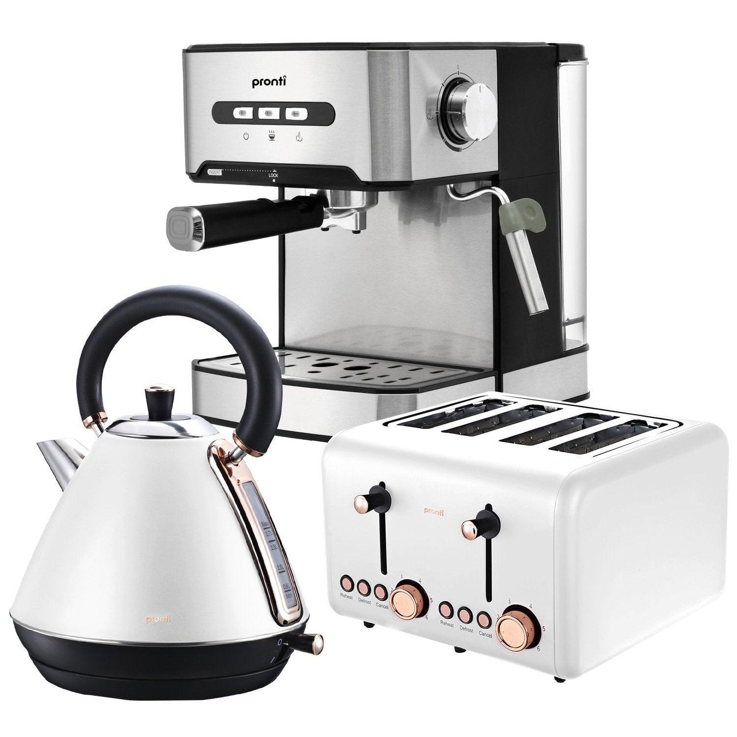 Buy Pronti Toaster, Kettle & Coffee Machine Breakfast Set - White discounted | Products On Sale Australia