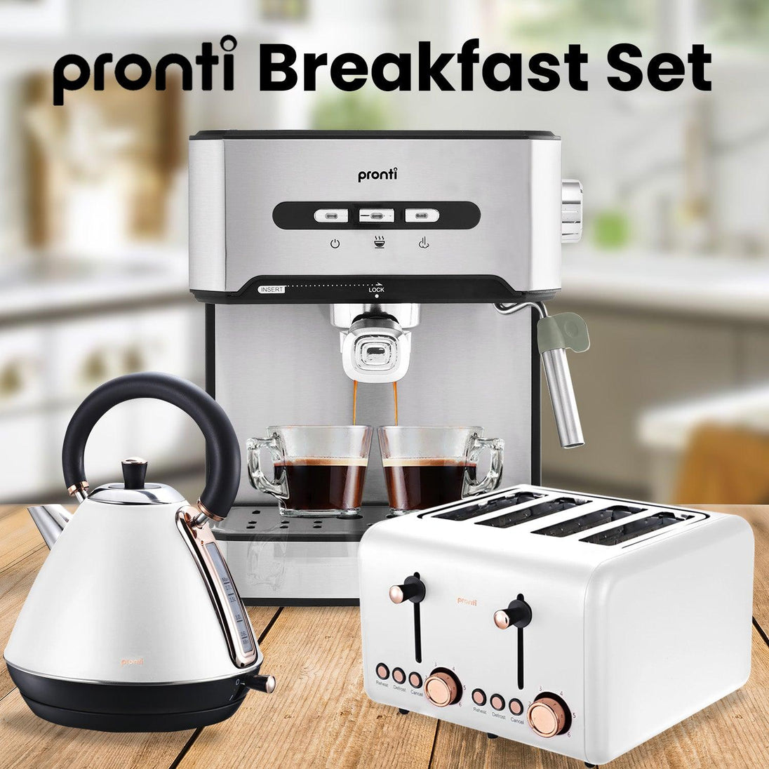 Buy Pronti Toaster, Kettle & Coffee Machine Breakfast Set - White discounted | Products On Sale Australia