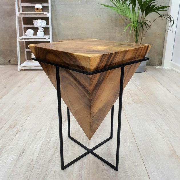 Buy Pyramid Side Table/Corner Stool/Plant Stand Raintree Wood Natural Finish discounted | Products On Sale Australia