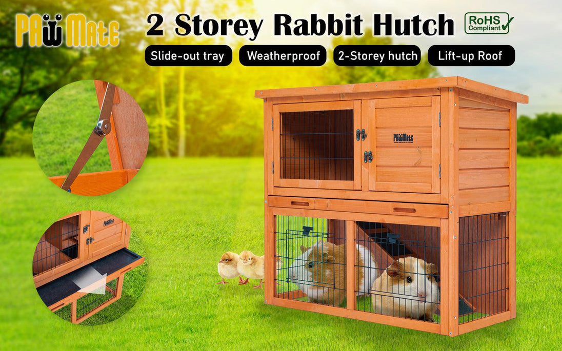 Buy Rabbit Hutch Chicken Coop 92 x 45 x 82cm 2 Storey Cage Run Aria discounted | Products On Sale Australia