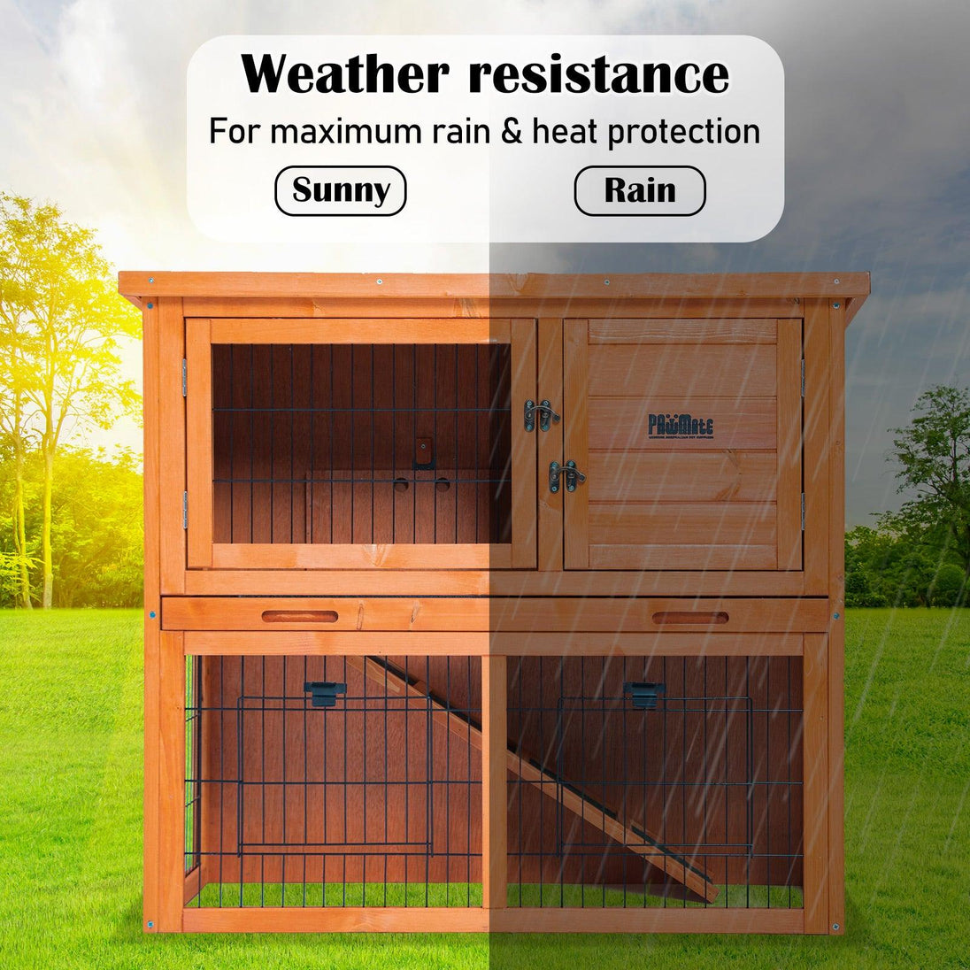 Buy Rabbit Hutch Chicken Coop 92 x 45 x 82cm 2 Storey Cage Run Aria discounted | Products On Sale Australia