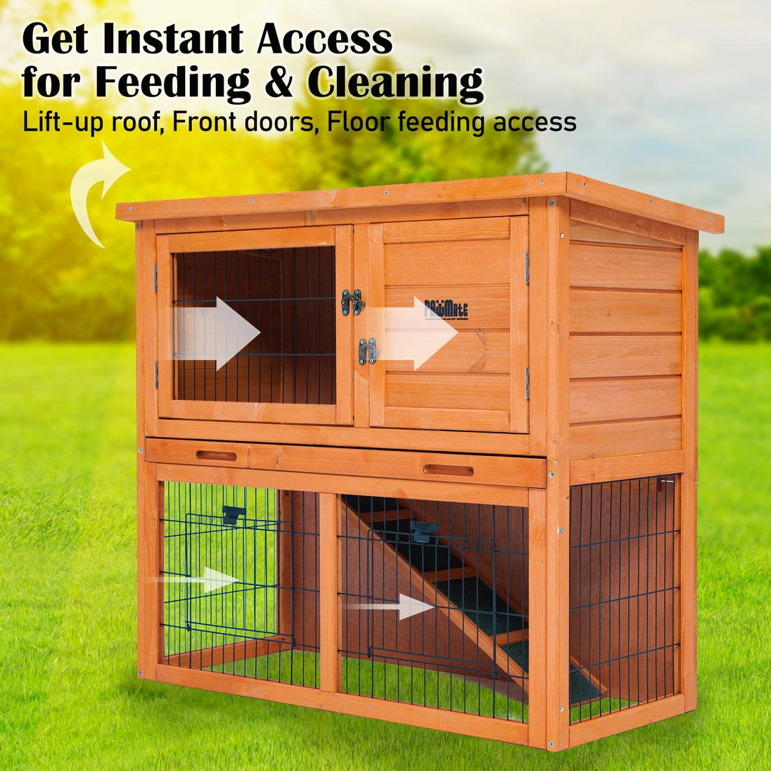 Buy Rabbit Hutch Chicken Coop 92 x 45 x 82cm 2 Storey Cage Run Aria discounted | Products On Sale Australia