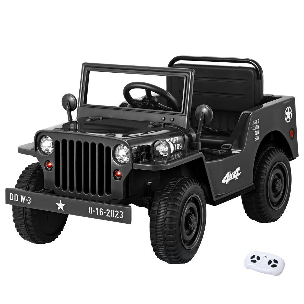 Buy Rigo Kids Electric Ride On Car Jeep Military Off Road Toy Cars Remote 12V Black discounted | Products On Sale Australia