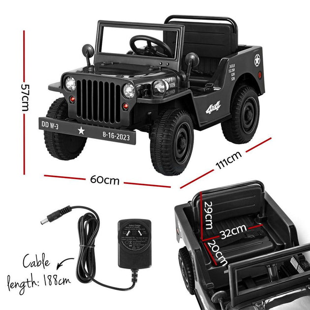 Buy Rigo Kids Electric Ride On Car Jeep Military Off Road Toy Cars Remote 12V Black discounted | Products On Sale Australia