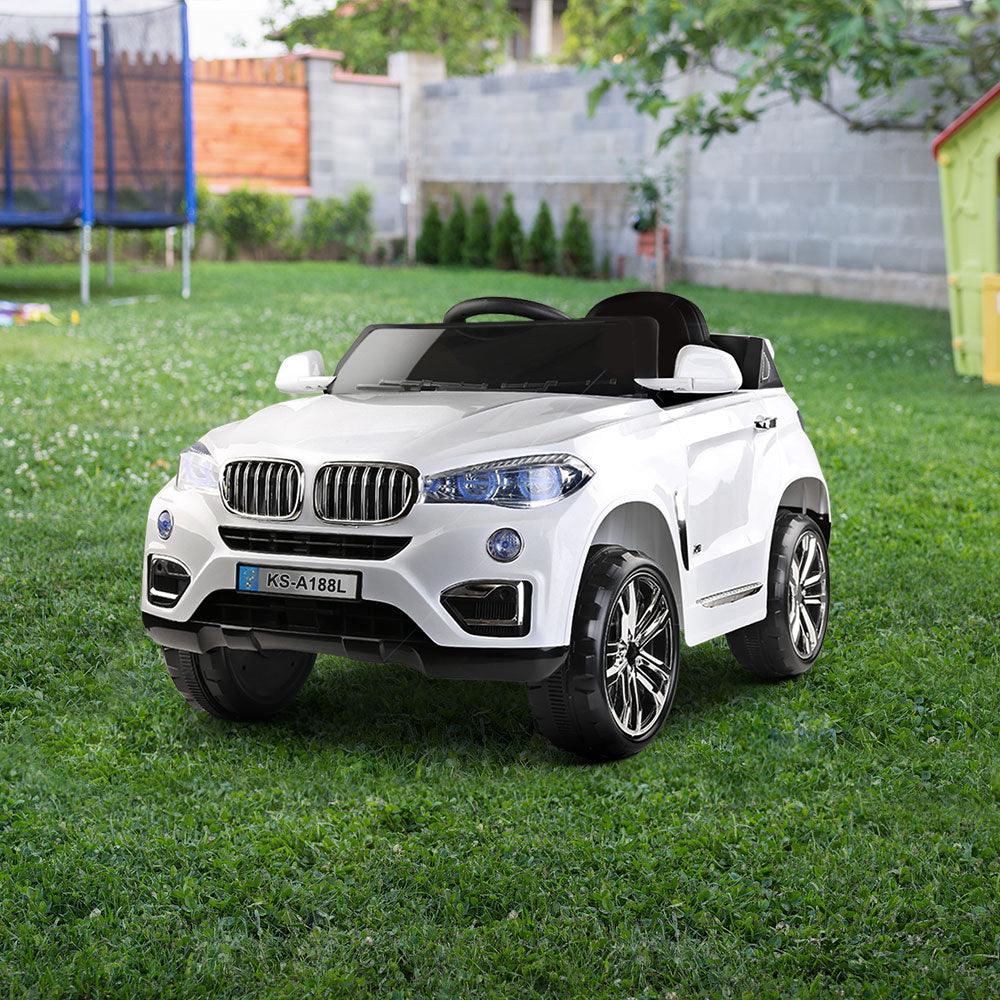 Buy Rigo Kids Electric Ride On Car SUV BMW-Inspired X5 Toy Cars Remote 6V White discounted | Products On Sale Australia