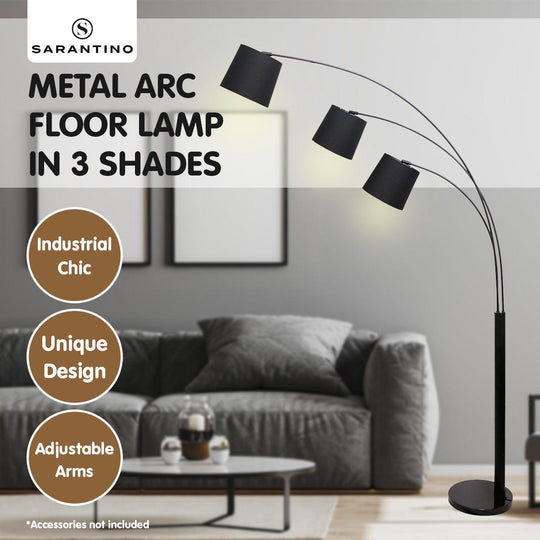 Buy Sarantino 3-Light Arc Floor Lamp Adjustable Black 3 Shades discounted | Products On Sale Australia